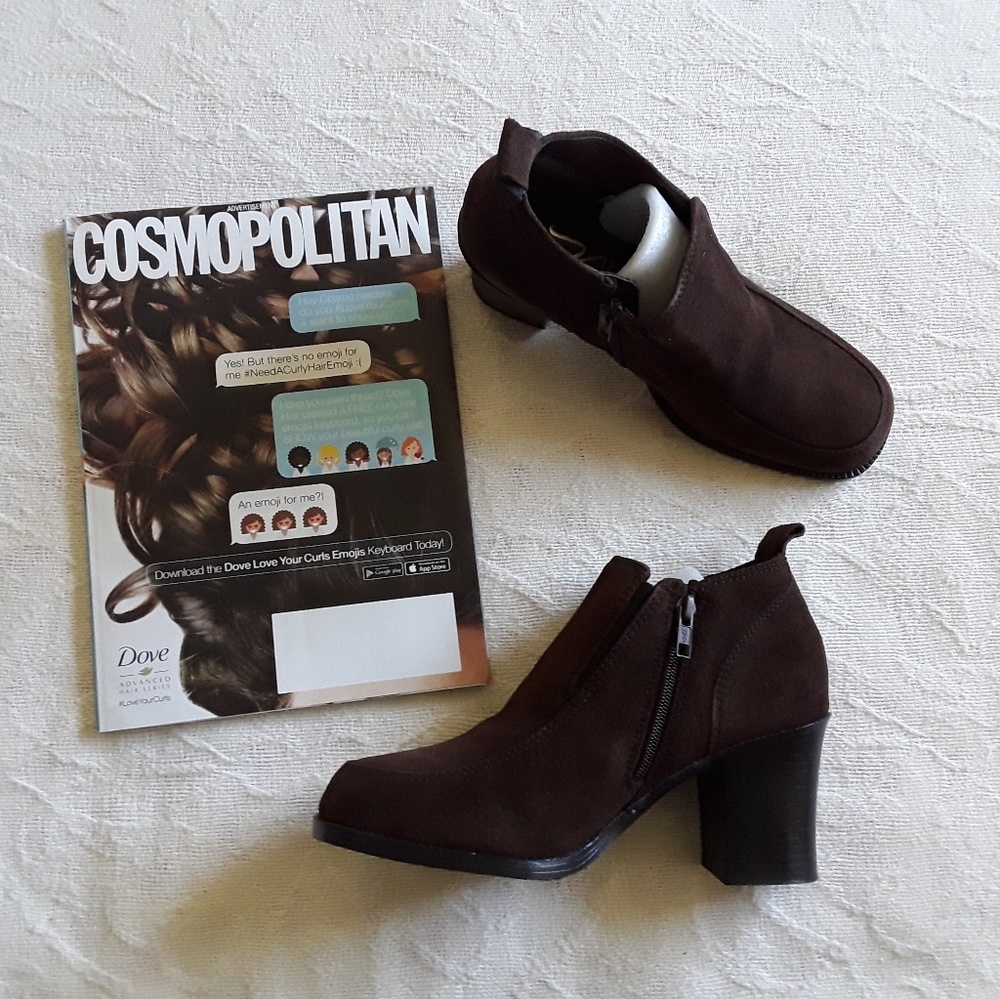 Brown Suede Square Toe Zip up Boot